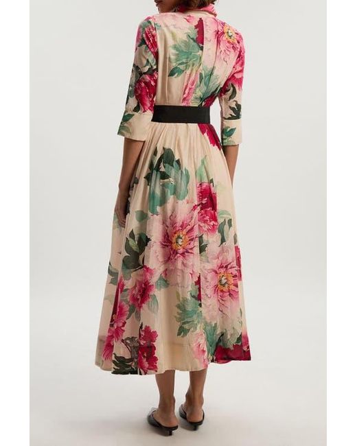 Karen Millen Red Woven Belted Maxi Shirt Dress