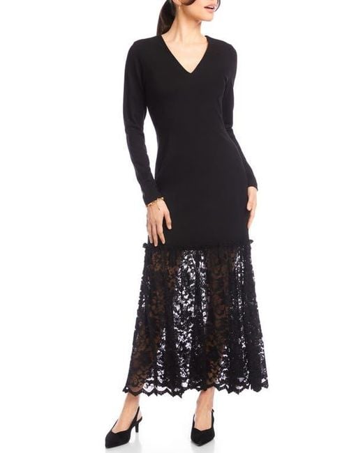 Karen Kane Women's Black Lace Contrast Long Sleeve Maxi Dress