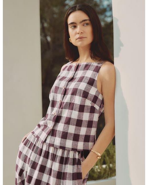 Albaray Blue Gingham Button Top