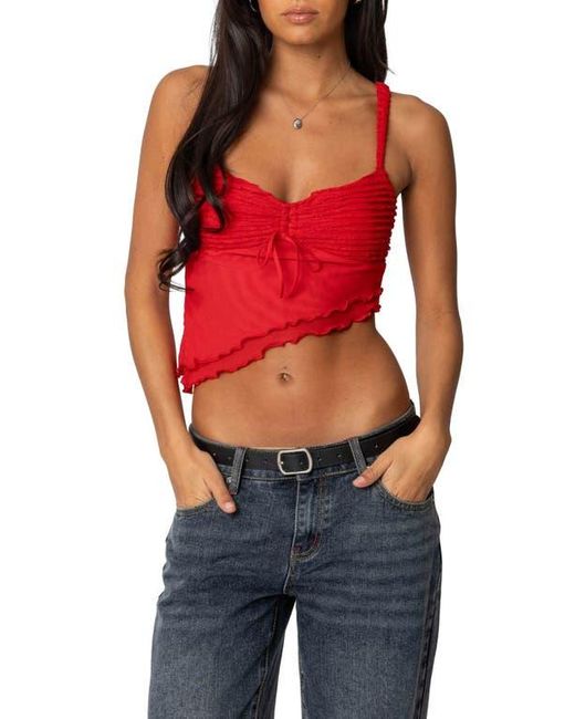 Edikted Red Ruffle Asymmetric Crop Top