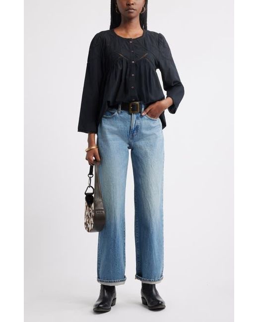 Treasure & Bond Black Lace Pintuck Cotton Top