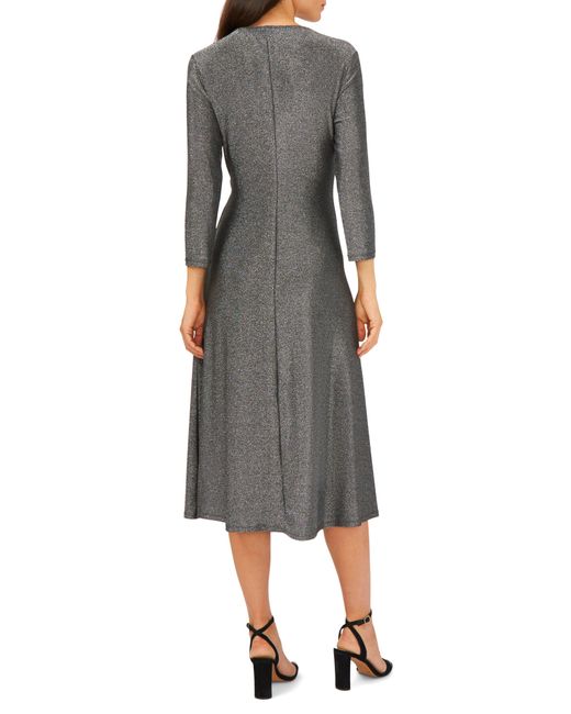 Chaus Gray Three-quarter Sleeve Faux Wrap Midi Dress