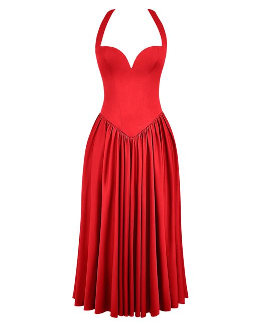 House Of Cb Red A-line Halter Dress