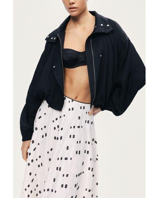 Nocturne Blue High-Neck Gathered Jacket