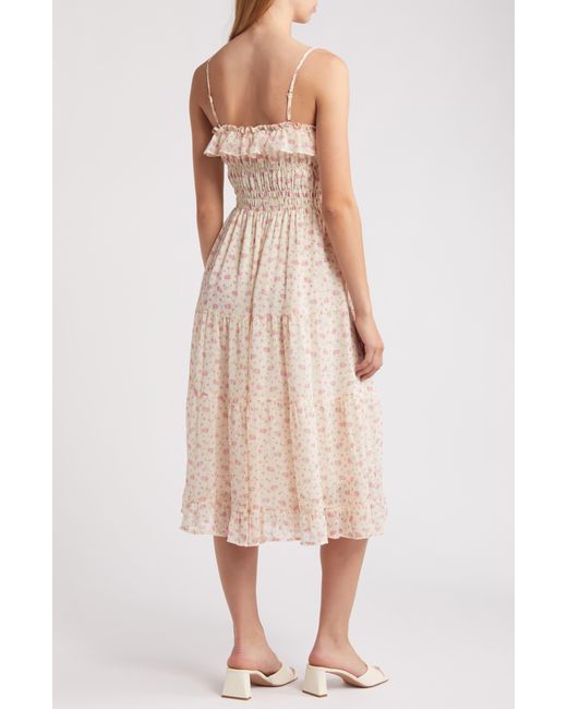 All In Favor Natural Floral Ruffle Midi Sundress In At Nordstrom, Size Small