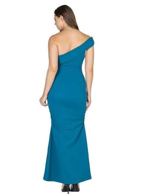 24seven Comfort Apparel Blue Formal One Shoulder Rouched Mermaid Maxi Dress