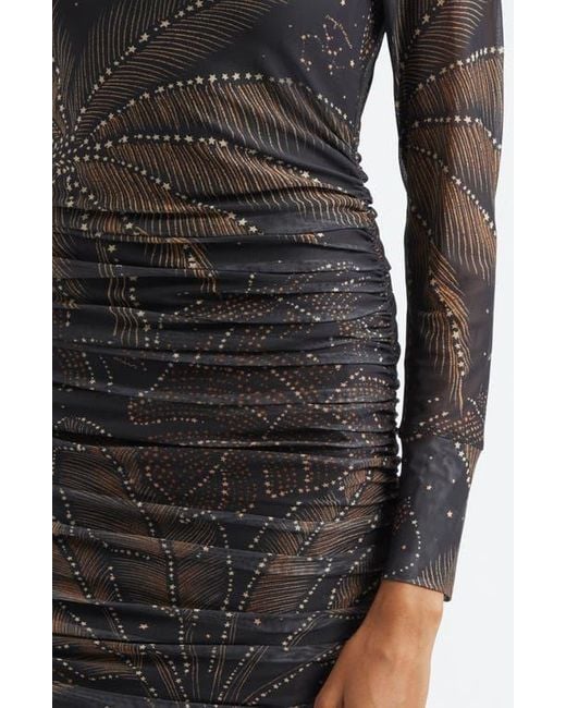 Farm Rio Black Golden Foliage Tulle Midi Dress