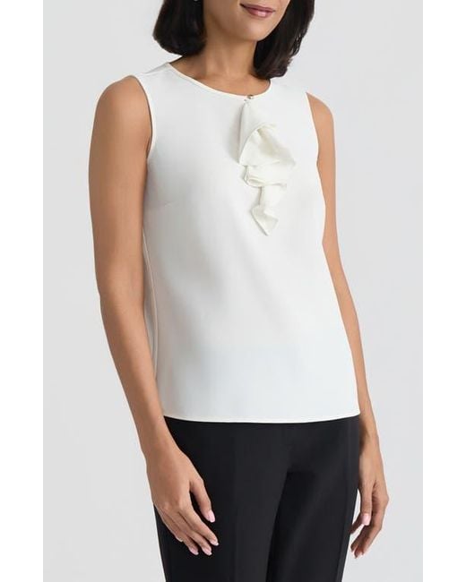 Kasper White Ruffle Front Georgette Top