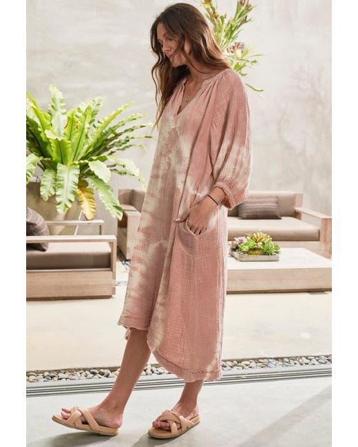 ocean + main Pink Tie Dye Gauze Dress With Pockets