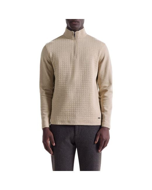 Bugatchi Natural Waffle Quarter Zip Cotton Blend Pullover for men
