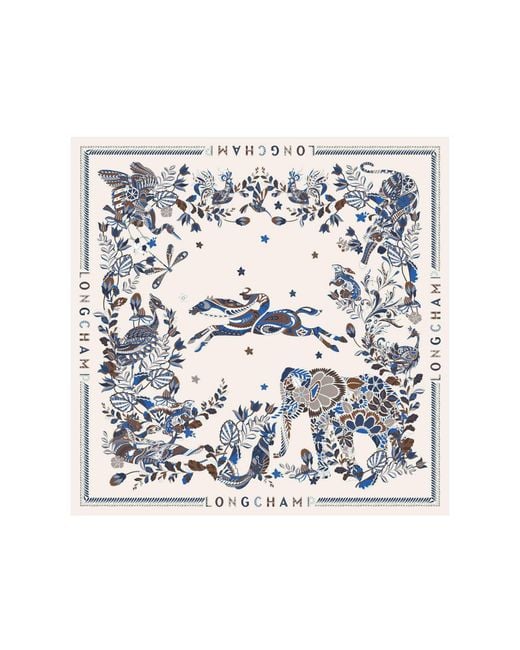 Longchamp White Foret Square Silk Scarf