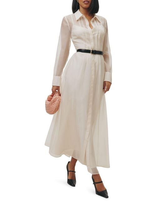 Reformation Natural Andria Belted Long Sleeve Shirtdress