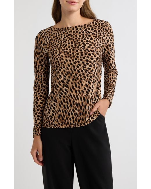 Anne Klein Black Button Cuff Boat Neck Top