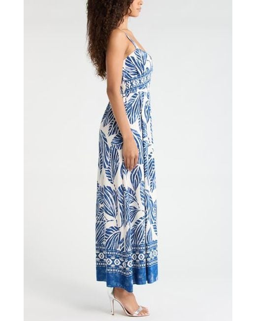 Cece Blue Leaf Print Sundress
