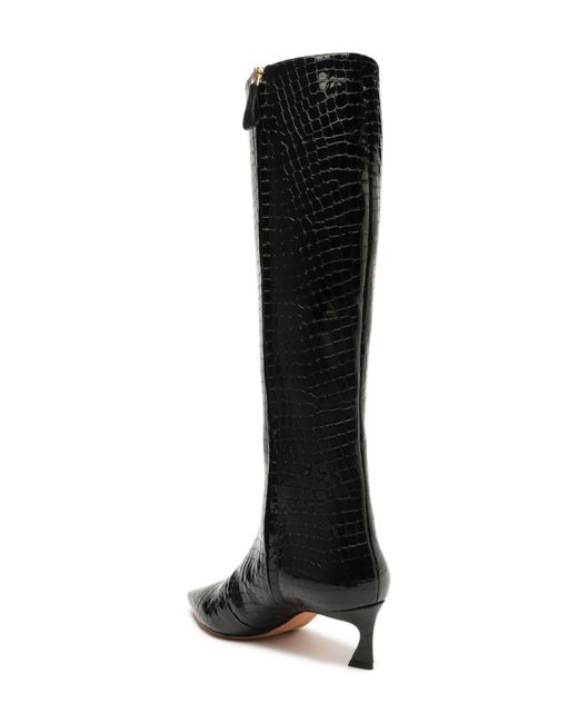 Alexandre Birman Black Kyra Croc Embossed Pointed Toe Knee High Boot