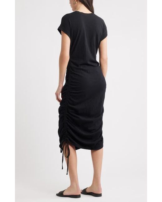 Caslon Black Ruched Cotton Midi T-Shirt Dress