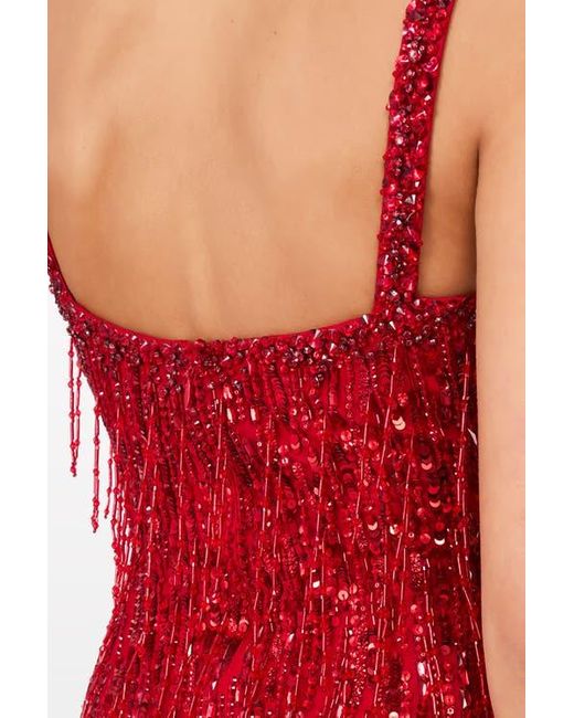 Jenny Packham Red Fleur Embellished Maxi Dress