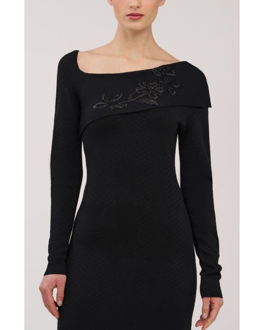 Kay Unger Imani Beaded Long Sleeve Midi Dress in Black | Lyst