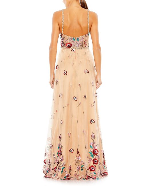 Mac Duggal Natural Beaded Floral A-line Gown