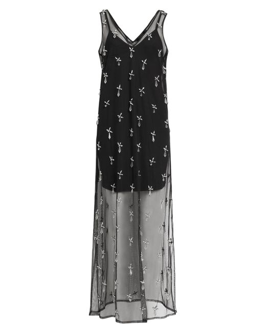AllSaints Black Kai Crystal Mesh Sleeveless Dress
