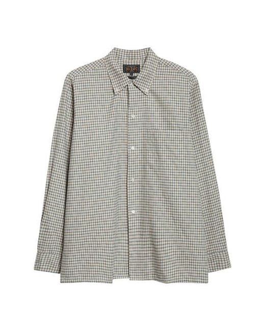 Beams Plus Gray Plaid Dobby Button-Down Shirt for men