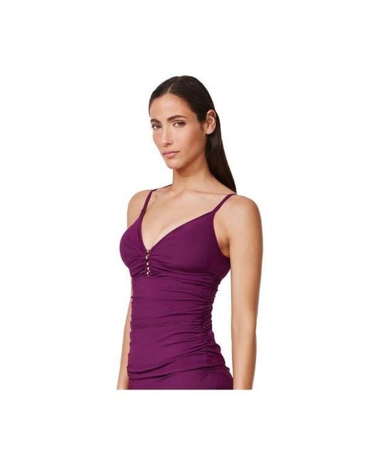 Gottex Purple Tutti Frutti Fashion V-Neck Beaded Tankini Top