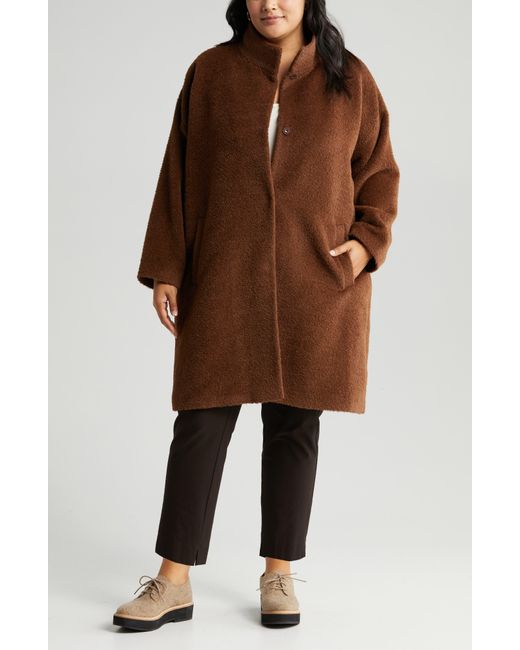 Eileen Fisher Brown Stand Collar Wool Blend Coat