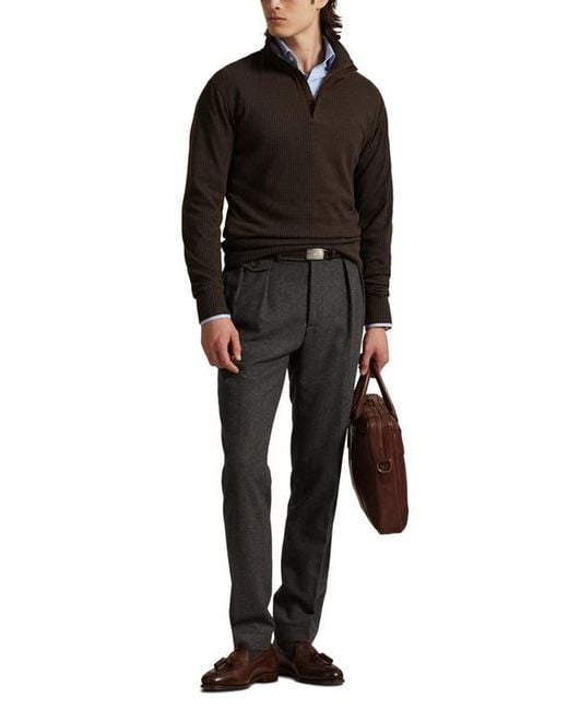 Polo Ralph Lauren Black Houndstooth Luxury Cotton Blend Quarter Zip Pullover for men