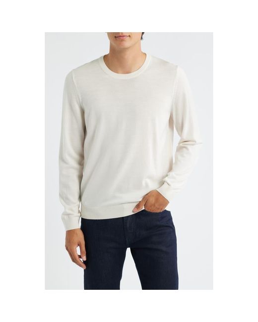 Boss White Leno Slim Fit Wool Crewneck Sweater for men