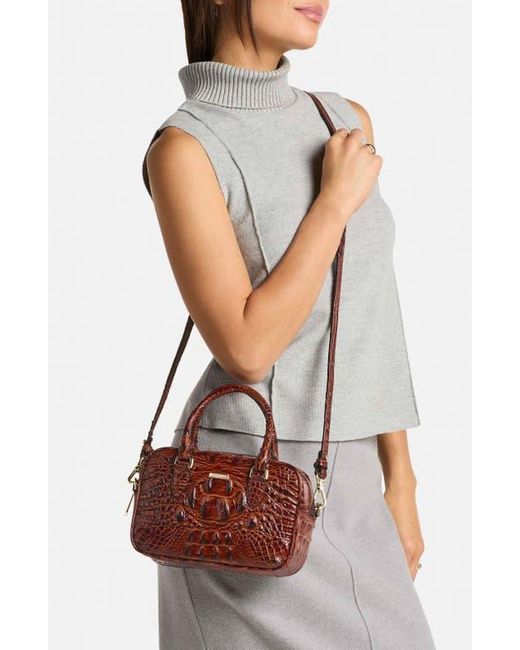 Brahmin Brown Mara Croc Embossed Leather Top Handle Bag