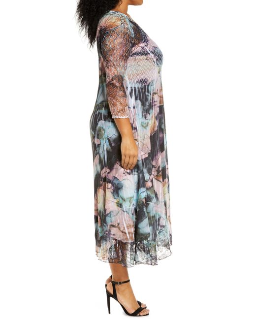 Komarov Watercolor Floral Chiffon Charmeuse V neck Midi Dress Lyst