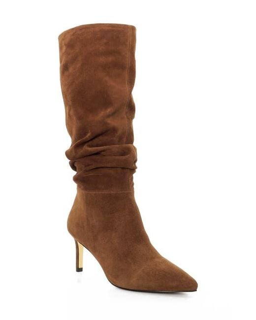 Dune Brown Slouch Pointed Toe Knee High Boot