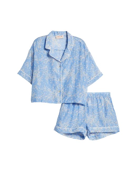 Papinelle Blue Cheri Blossom Cotton & Silk Short Pajamas