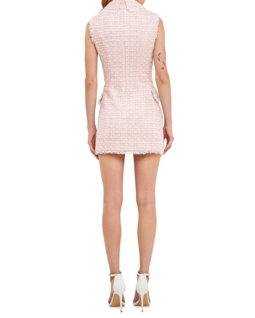 Endless Rose Pink Check Double Breasted Tweed Minidress