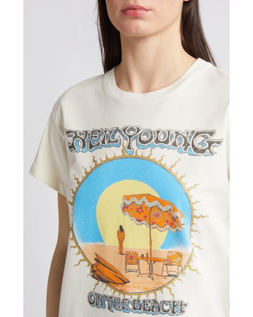 Daydreamer Blue Neil Young On The Beach Cotton Graphic T-shirt