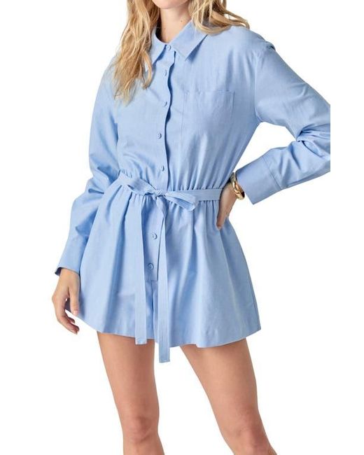 English Factory Blue Long Sleeve Oxford Cotton Romper