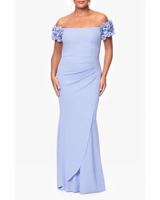 Xscape Evenings Blue Ruffle Scuba Crepe Gown