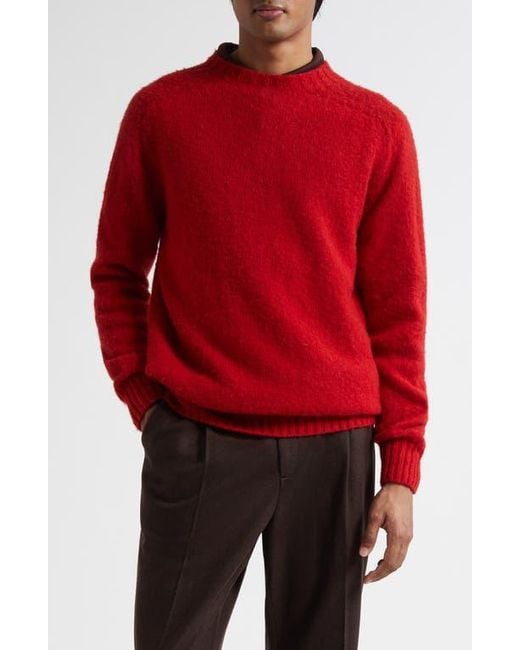 Sunspel Red Brushed Shetland Wool Sweater for men