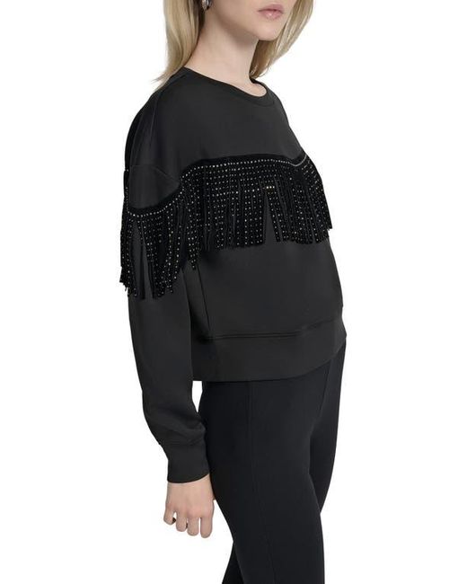DKNY Black Stud Fringe Pullover