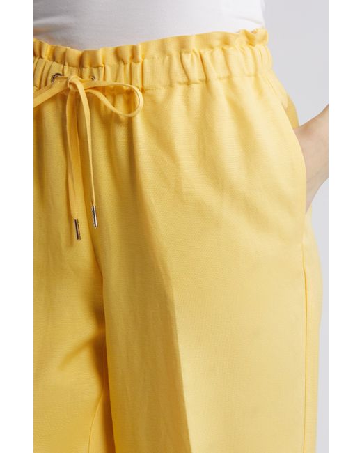 Anne Klein Yellow Linen Blend Crop Wide Leg Drawstring Pants
