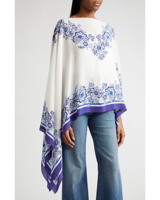 Etro Placed Floral Print Silk Poncho in Blue | Lyst