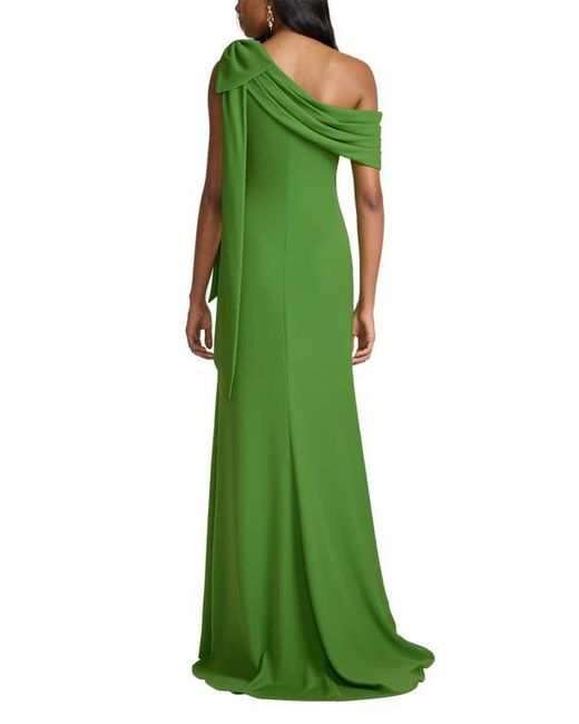 Tadashi Shoji Green One-Shoulder Crepe Column Gown