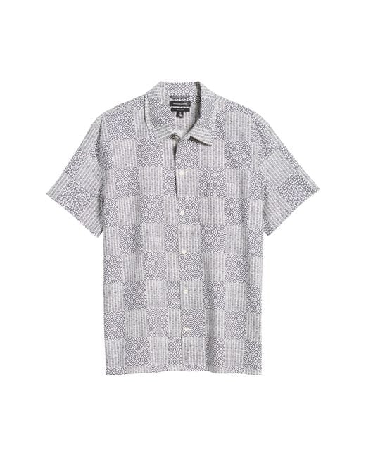 Treasure & Bond Gray Patchwork Linen & Cotton Short Sleeve Button-up Shirt for men