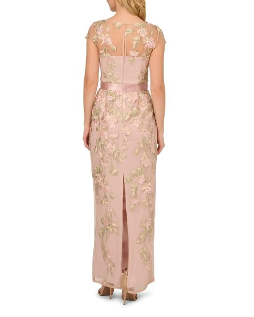 Adrianna Papell Multicolor Floral Cascading Column Gown