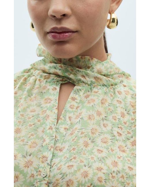 Mango Gray Belle Floral Chiffon Tie Neck Top