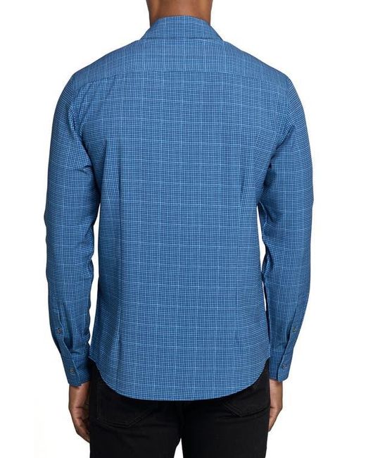 W.r.k. Blue Slim Fit Square Geo Print Performance Button-Up Shirt for men