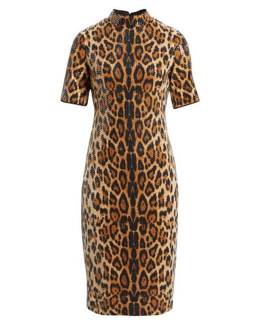 Anne Klein Women's Brown Sequin Mock Neck Sheath Dress