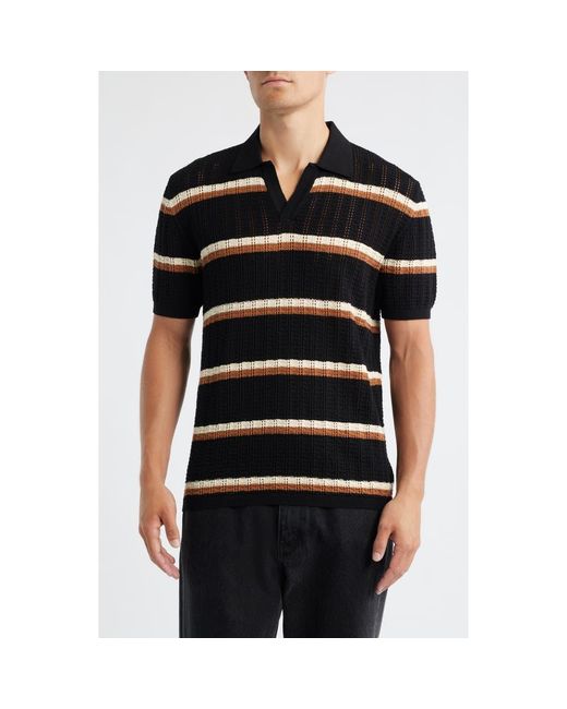 Percival Black Tessaro Stripe Open Knit Polo for men