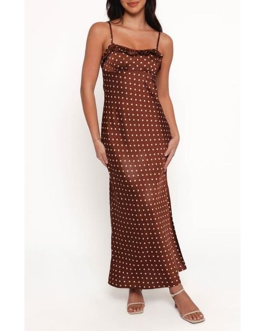 Petal & Pup Dara Polka Dot Satin Maxi Dress in Red