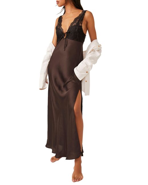 Free People Brown Country Side Lace Trim Nightgown